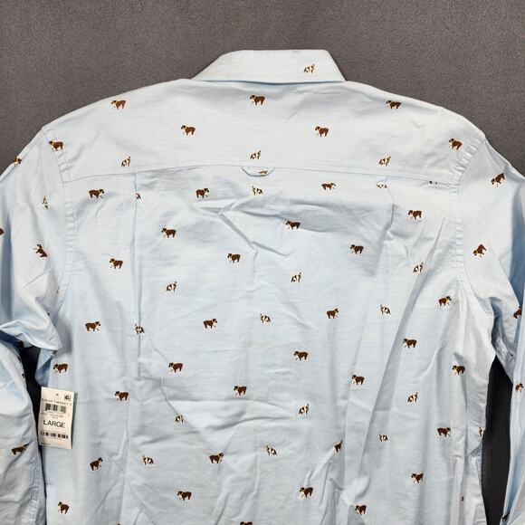Club Room Mens Shirt Large Blue Dogs Bulldog Novelty Long Sleeve Button Up NEW - Picture 14 of 16